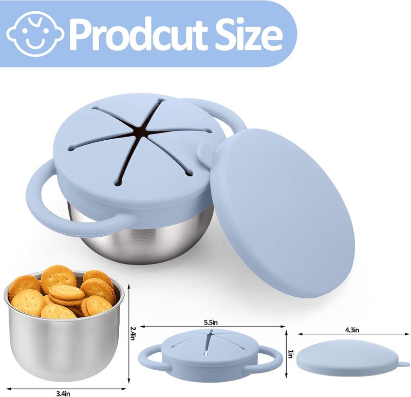 BUSOHA Stainless Steel Toddler Snack Cups - 9 OZ Spill-Proof Baby Snack Containers with Silicone Catcher and Lid Travel Snack Containers for Kids Food Grade Silicone Dishwasher Safe,Blue - Image 2